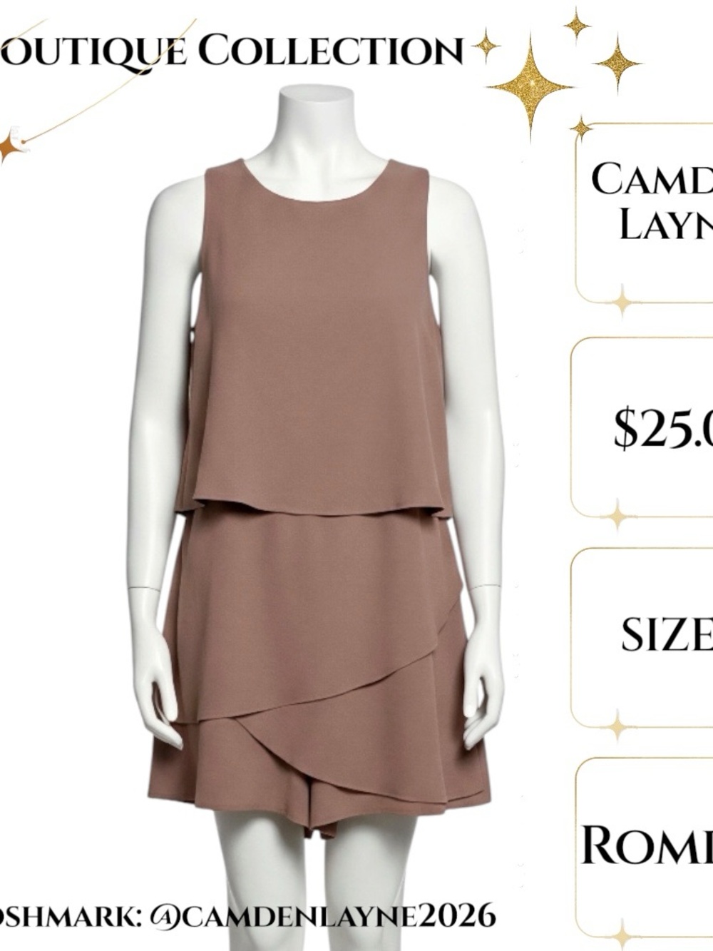 Sleeveless Taupe Layered Romper - Picture 4 of 6